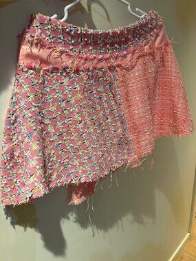 Pink Tweed Patchwork Mini Skirt - Korean Boutique, Fringe Design, Brand New